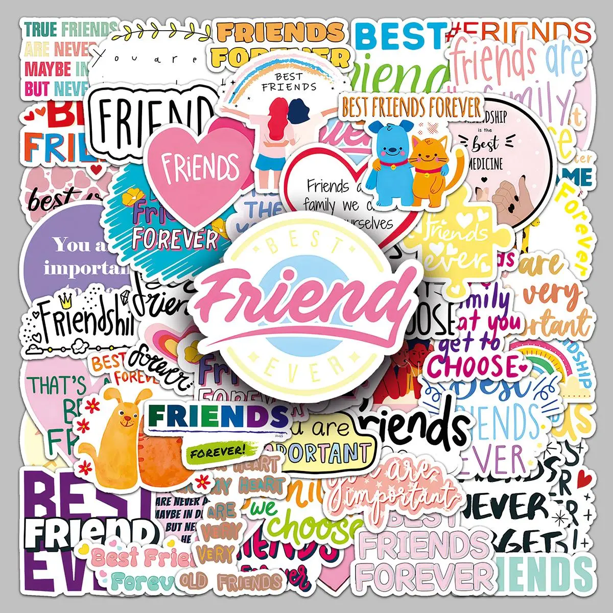 Best Friend English Slogan Sticker, 51pcs/set Waterproof Self Adhesive Decor Paper, Decor Sticker for Gift Greeting Card Water Bottle Laptop Phone, Cases
