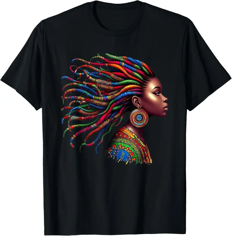 Rainbow Dashiki African Tribal Woman Natural Roots Casual Short Sleeve Cotton T-Shirt
