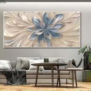 1 piece, modern abstract art, blue flowers, gray white background, printed canvas painting, home decoration, living room and bedroom decoration, frameless