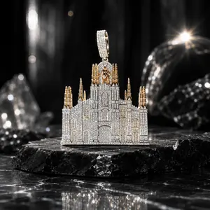 5374 3D Milan Cathedral Pendant | Hip Hop Gothic Jewelry, Fully Sparkling, Unique Statement Pendant for Rappers & Streetwear Lovers summerwins