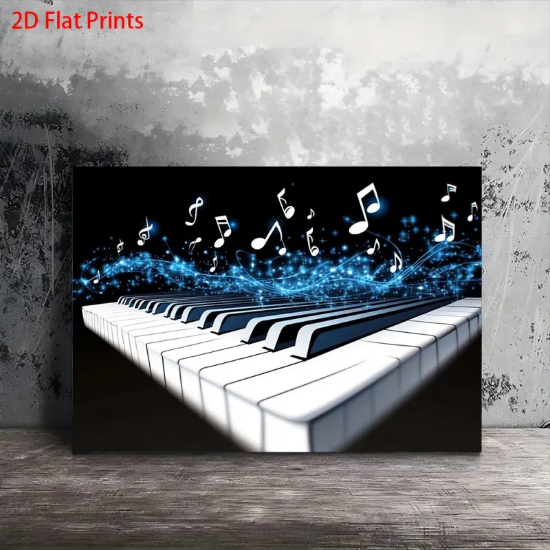 1 Piece Piano Music Wall Art - White Grand Piano and Floating Notes Canvas Painting with Wooden Frame, Blue and Black Music Theme, Ready to Hang for Living Room, Bedroom, Office, Modern Home Decor - Ideal Gift for Musicians and Pianists, 2D Flat Surface