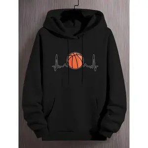 Men's Cool Basketball Print Hoodie, Casual Street Fashion Pullover Sweatshirt with Kangaroo Pocket
