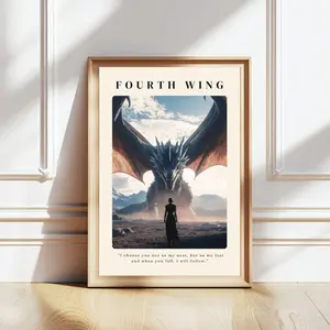 UNFRAMED Fourth Wing Tairn and Violet Sorrengail Wall Art Print - Borderless, Artistic Decoration for Bookish Room Decor, Rebecca Yarros, Iron Flame, Dragon Rider, FMC Fantasy Poster