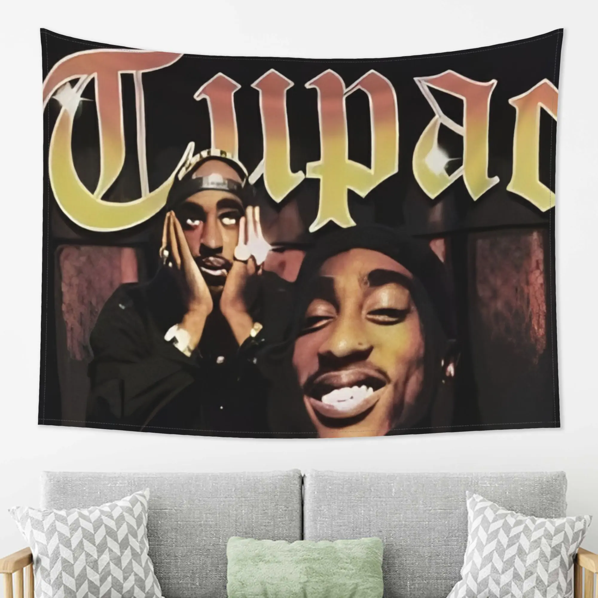 Tupac Shakur Hip Hop Rapper Polyester Wall Tapestry - Lightweight, Machine Washable Urban Graffiti Print Hanging Cloth Art, Home Decor Gift for Bedroom, Photo Backdrop (Table Compatible)