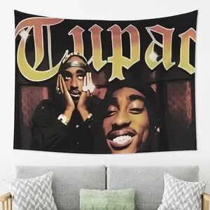 Tupac Shakur Hip Hop Rapper Wall Tapestry Urban Aesthetic Music Poster Backdrop Graffiti Style Hanging Cloth Art Bedroom Living Room Decor Party Background Durable Fabric Design