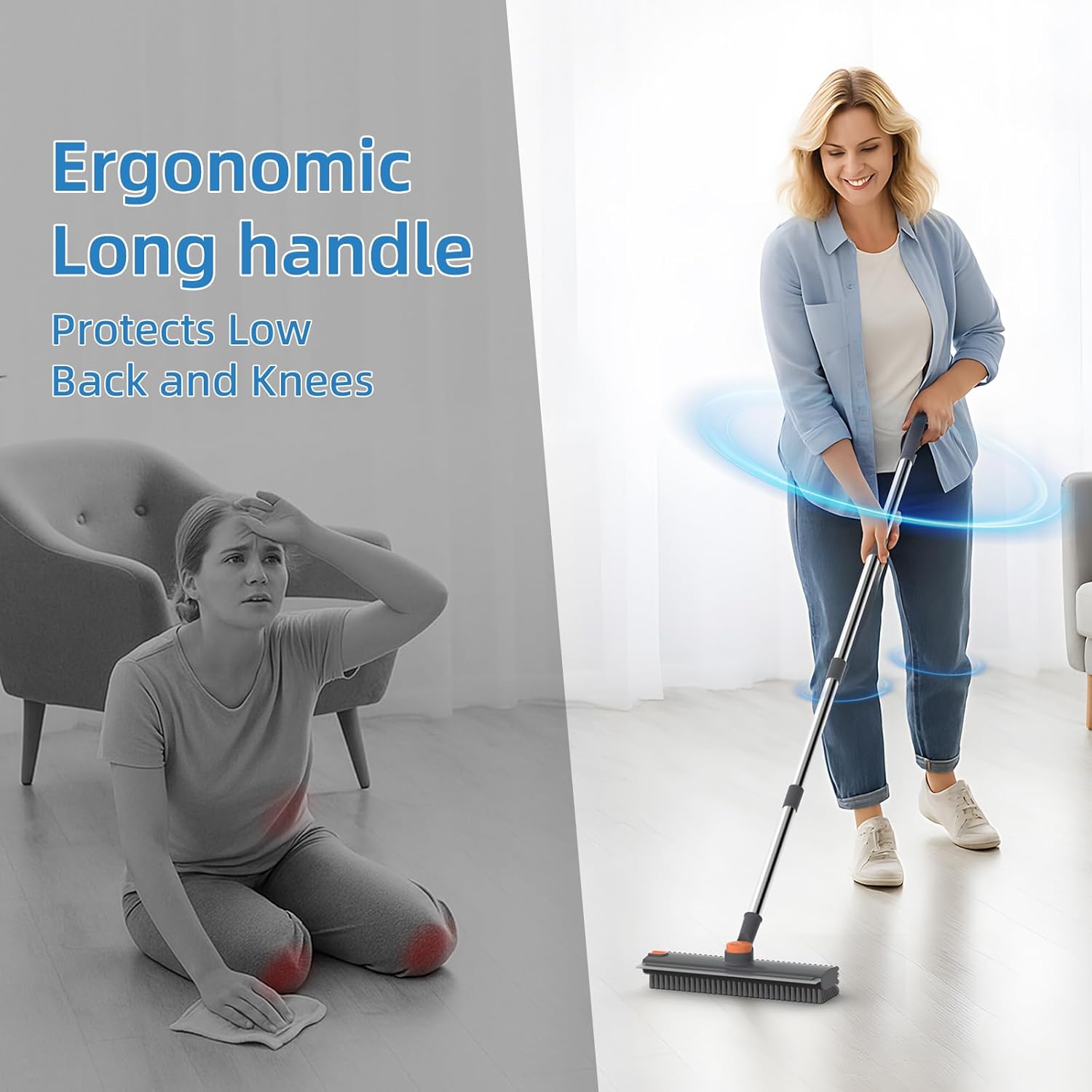 Pool Scrub Brush with 52" Pole, 3 in 1 Pool Cleaning Brush with Squeegee, Floor Scrub Brush with Long Handle, Deck Brush for Swimming Pool Tile Wall Patio Concrete Gray, floor scrub brush bathtub brush,adjustable silicone squeegee