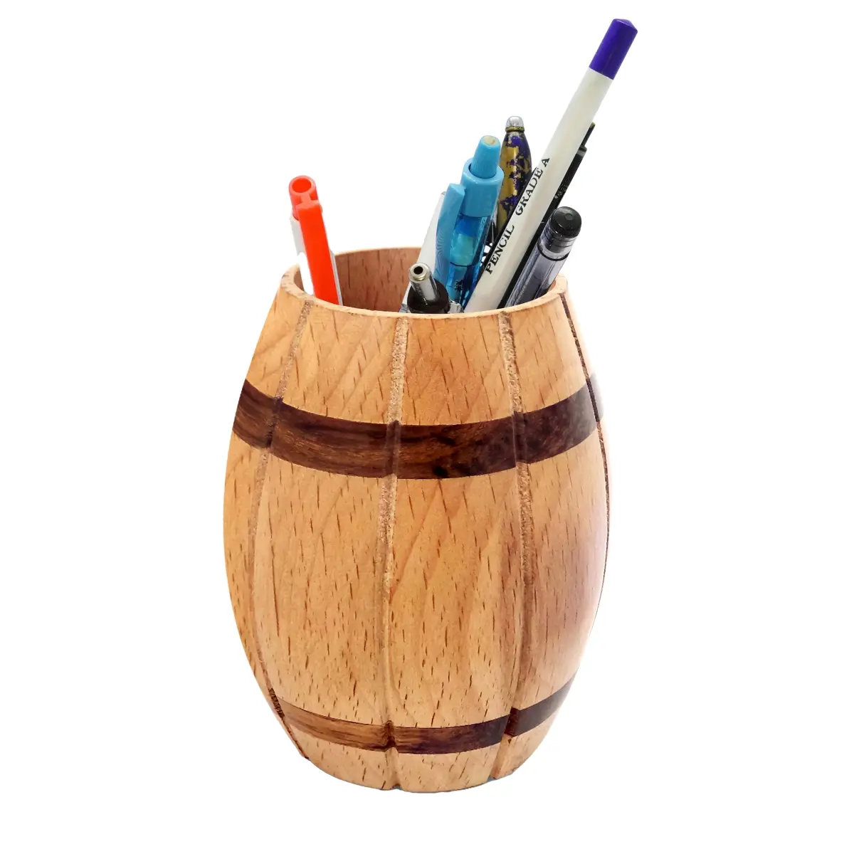 Vintiquewise QI004391 Decorative Wine Barrel Shaped Wooden Pen Holder for Office Desk, or Entryway