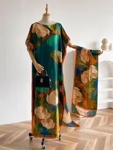 Elegant Tie Dye Print Long Robe Set, Multicolor Shawl and Scarf, Women's Beach Sunscreen Summer Swimsuit Cover Up, Swim Cover Ups, Casual Woven Fabric for All Seasons