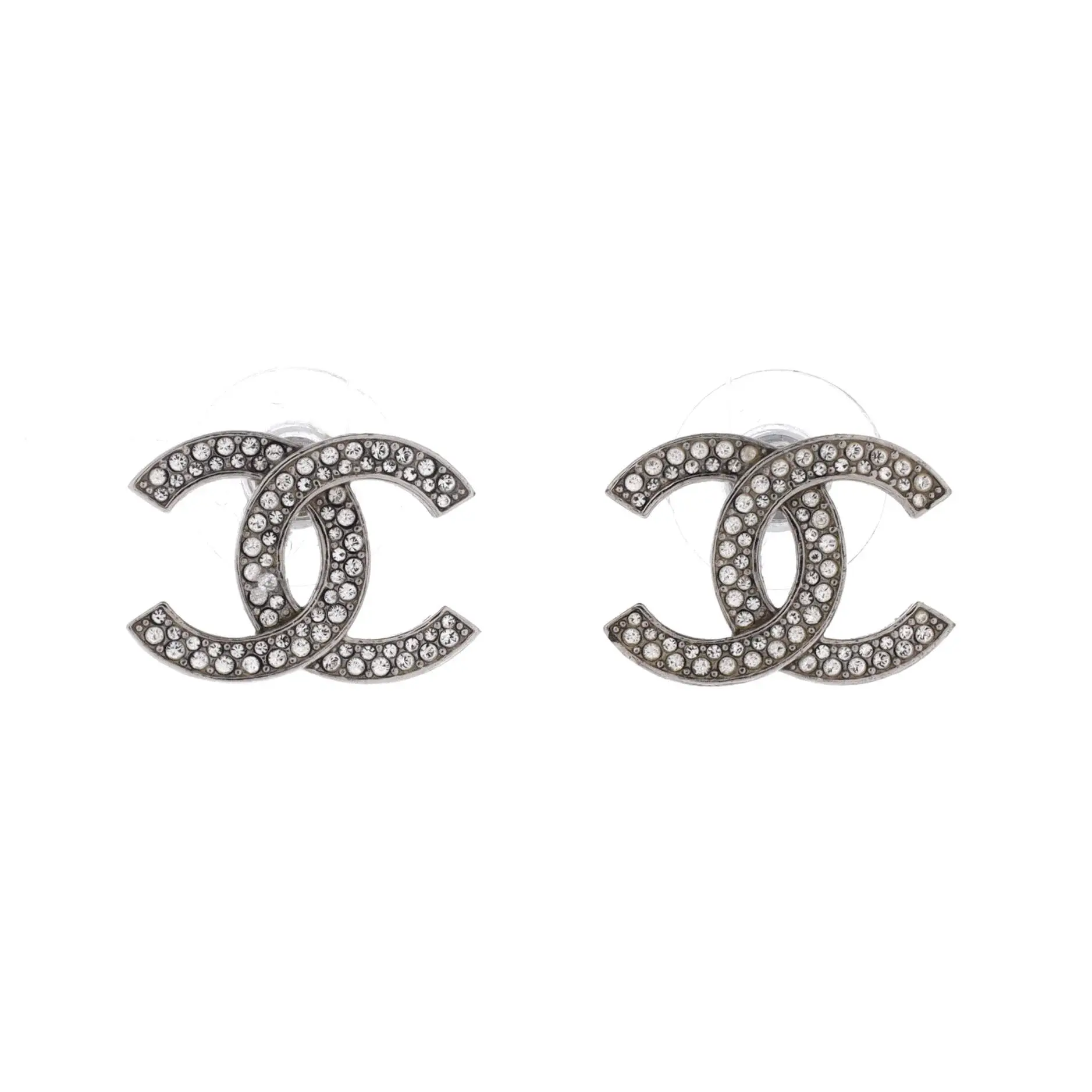 Pre-owned Chanel CC Stud Earrings Metal with Crystals by Rebag
