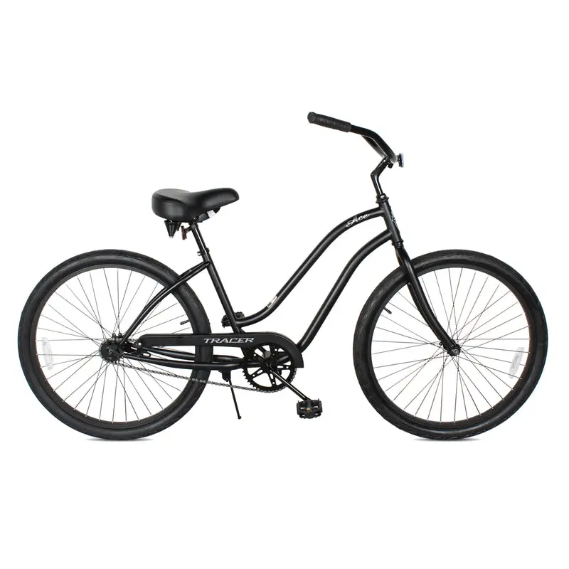 212 MAIN Women's Tracer Ace 26-Inch Steel Frame Beach Cruiser Bicycle - Female Fit, Single-Speed, Coaster Brake, Matte Black, Bicycle Parts Included, for Town Cruises
