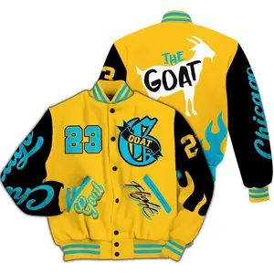 Retro Aqua 5s Match Varsity Jacket, GOAT Flight Basketball Streetwear, Bold All Over Print Urban Baseball Outerwear