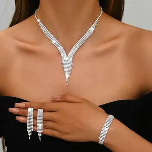 Elegant V-shaped tassel necklace, bracelet, and earrings, light luxury, unique and stylish collarbone chain, personalized fashion accessories Funny Pig Pendant Valentine's Day Titanium Eye Photo name locket Cross wax ring Surgical Steel Stud Set link jade