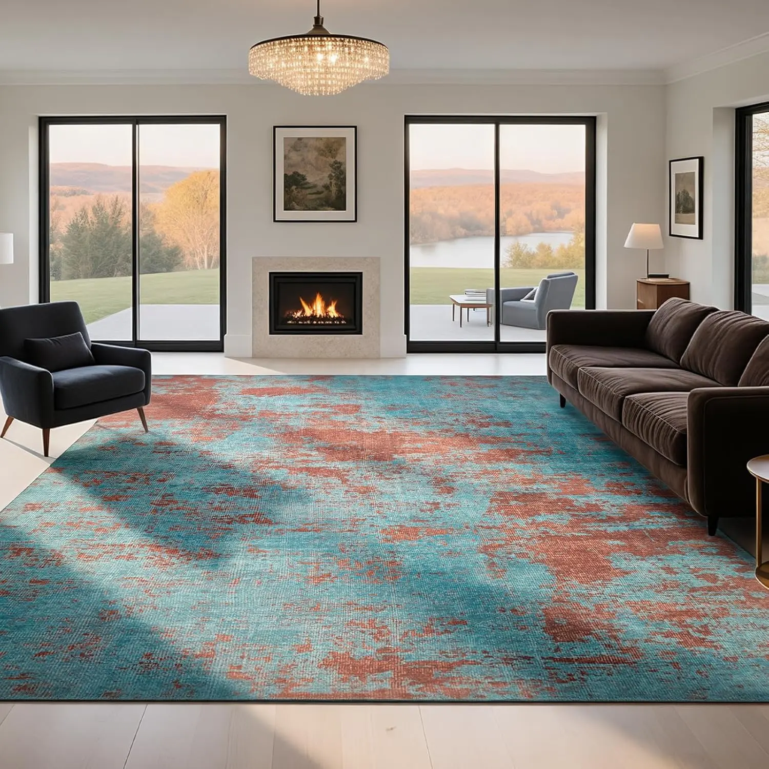Washable Rugs Area Rugs for Living Room-Modern Abstract Rugs for Bedroom,Dining Room,Ultra Soft Low Pile Large Carpet with Non Slip Rubber Backing,Neutral Accent Rug for Nursery Home Office
