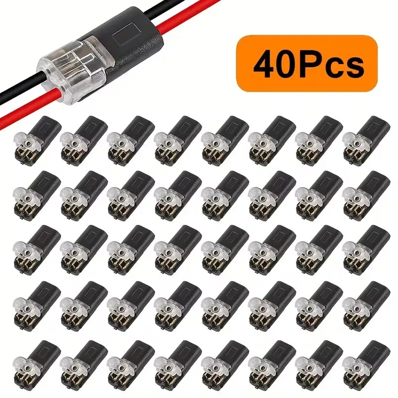 40pcs H type Pluggable LED Wire Connectors, LED Strip Connectors, LED Light Strip Connectors, 2-Pin 2-Way Universal Compact Wire Terminal, for AWG 20-24 Wires & LED Cars No Need for Quick Splicing Wire Connectors, Without Battery