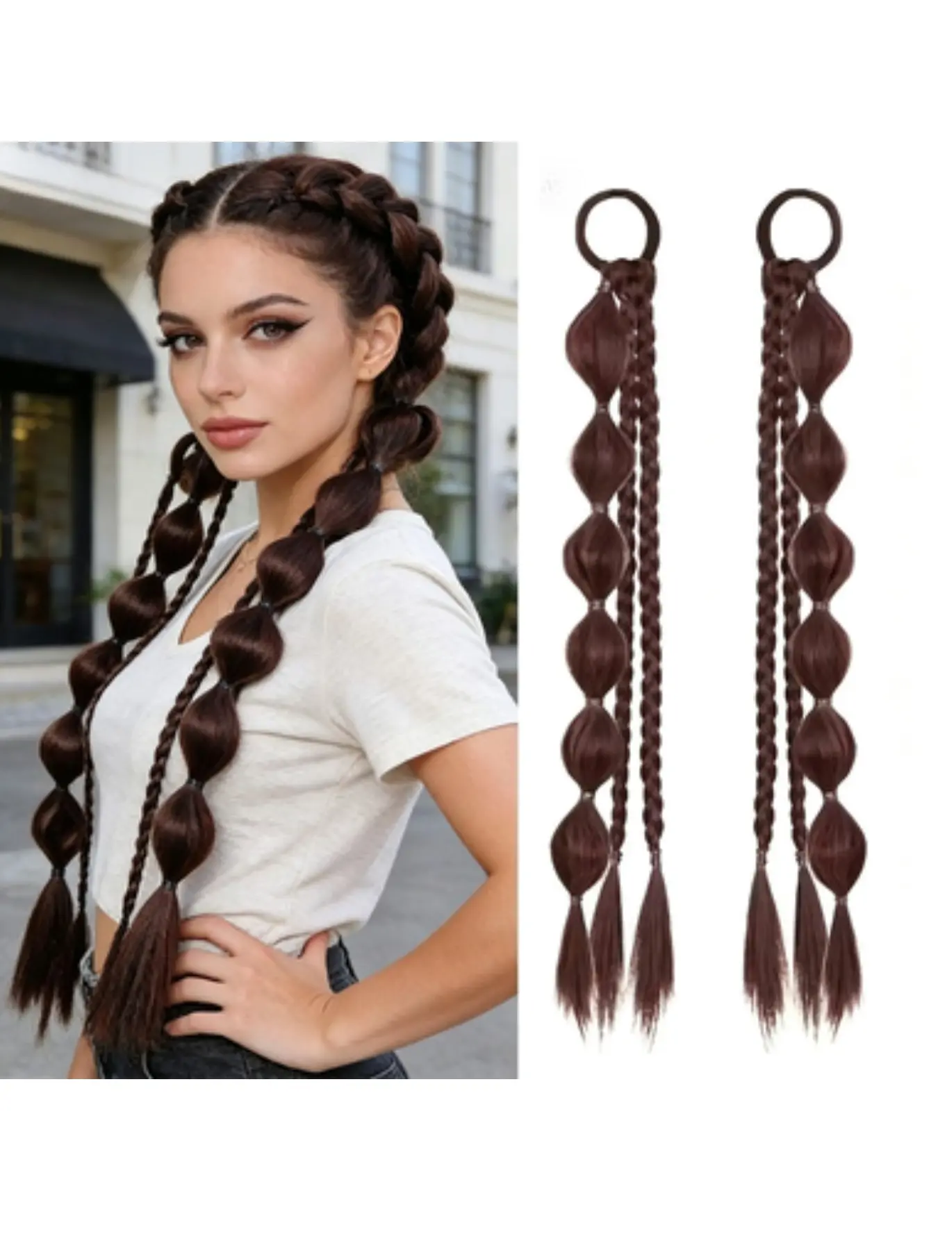2 Pcs Tibetan Braided Ponytail Wigs, Long Hair Braid Accessories, Bubble Bobble Braids, Fake Hair Extensions, Synthetic Hair Hairpieces, Synthetic Extensions, Synthetic Straight Hair for Stylish Looks