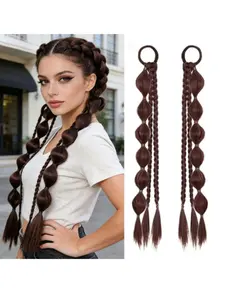 2 Pcs Tibetan Braided Ponytail Wigs, Long Hair Braid Accessories, Bubble Bobble Braids, Fake Hair Extensions, Synthetic Extensions for Stylish Looks