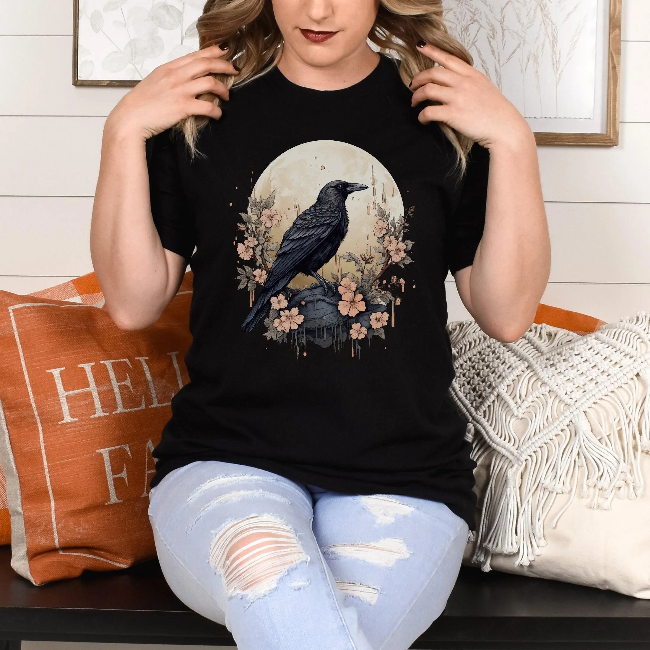 Whimsigoth Raven Shirt Gothic Raven Shirt Boho Crow Shirt Boho Raven Tshirt Witchy Shirt Dark Academia Evermore Shirt Raven Goblincore Shirt