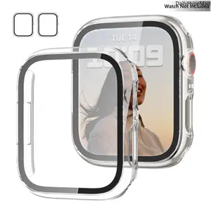 2-Pack Durable Tempered Glass PC Case Wearable Tech Accessory for Apple Watch, Clear Protective Accessories with 38-49mm Universal Protection