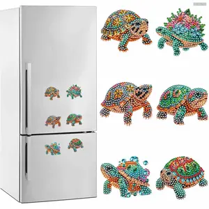 2D Flat 6Pcs Acrylic Diamond Art Refrigerator Magnet DIY Diamond Painting Magnets Kit Crystal Sparkling Diamond Magnets Set for Refrigerator Mailbox Decor