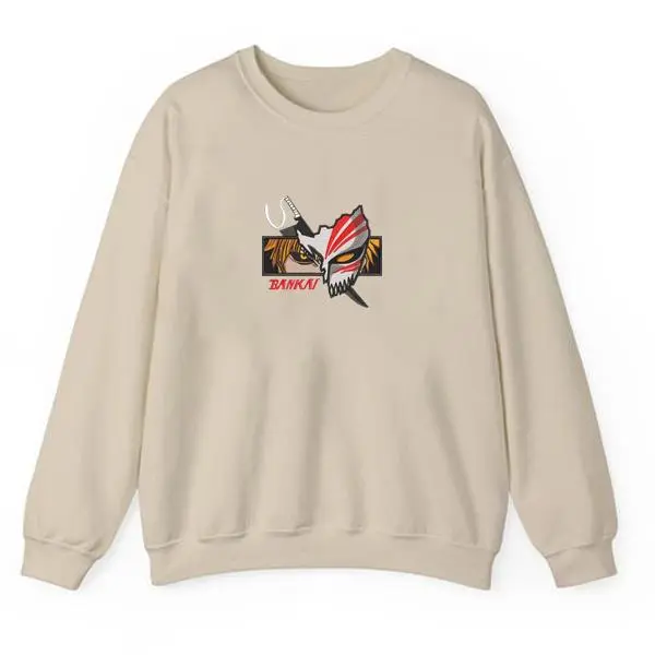 Anime Embroidered Sweatshirt, Ichigo Kurosaki Embroidery Sweatshirt/ Bleach Anime Embroidery Sweatshirt / Ichigo Bankai Machine Embroidery Sweatshirt