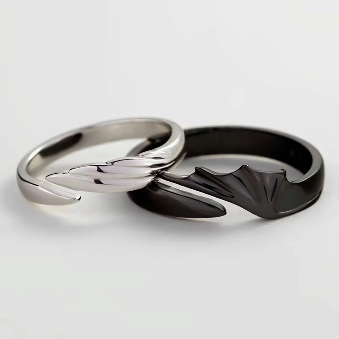 Anime Demon Angel Couple Rings, Adjustable Matching Open Band, Punk Aesthetic Jewelry Gift for Partners