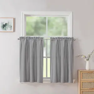 Chyhomenyc Uptown Silver Grey Tier Curtains 24 Inch Length 2 Panels, Faux Silk Room Darkening Privacy Short Curtains for Small Window Farmhouse Bedroom Basement Bathroom, Each 30X24 Inch