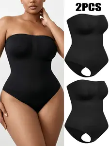 Women's Plus Size Seamless Shapewear Bodysuit, Strapless Waist Cinching Underwear, Comfortable Basic Fabric, All Seasons Clothing
