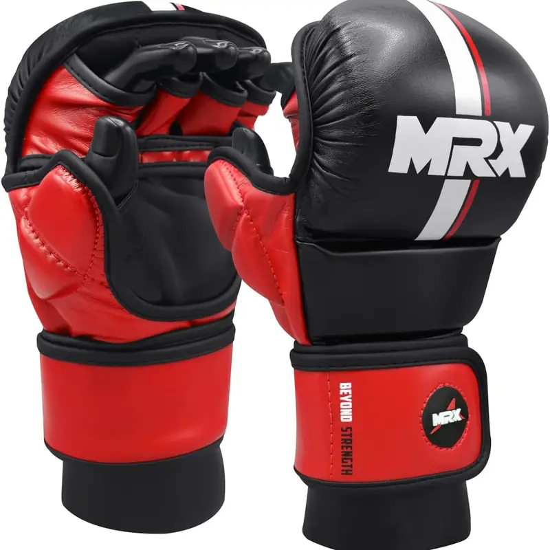 MRX Boxing & Martial Arts MMA Sparring Pro Adjustable Close-Fit Gloves - 3in/9in PC-3 Padding, Open Ventilated Palm, Combat Sports Training Gear for Men/Women, Boxing Equipment
