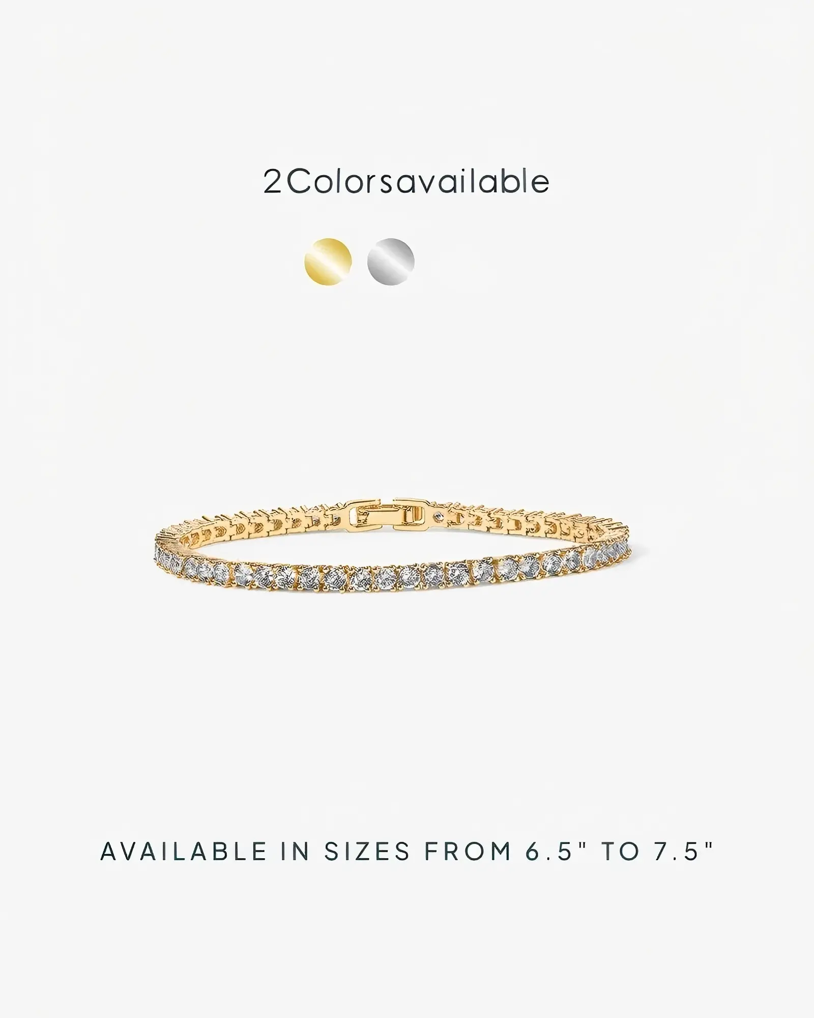 14K Gold Plated 3mm Cubic Zirconia Classic Tennis Bracelet - Hypoallergenic Gold Bracelets for Women - Size 6.5-7.5 Inch - Simulated Diamond Tennis Bracelets