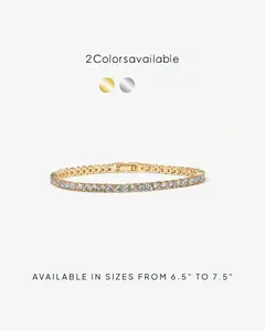 14K Gold Plated 3mm Cubic Zirconia Classic Tennis Bracelet - Hypoallergenic Gold Bracelets for Women - Size 6.5-7.5 Inch - Simulated Diamond Tennis Bracelets