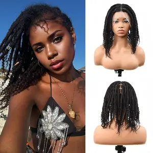 Curly End Dreadlocks Full Lace Wigs M Size Natural Black Human Hair 12 inch