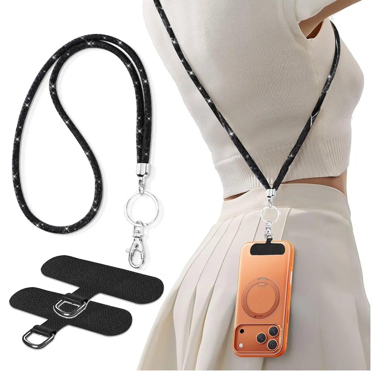 Shiny Mesh Neck Strap with Keychain, Detachable ID Holder, Id Badge Holder for Office, Teachers, Nurses, Women, Daily Use, Travel, Party, Office Supplies, ID Card Holder, Badge Lanyard