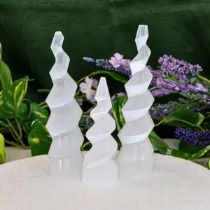 Down To Earth Selenite Corkscrew Tower - Powerful Cleansing Tool for Home & Office - High Vibrational Crystal for Protection & Peace - Air Element, Taurus Astrological Sign
