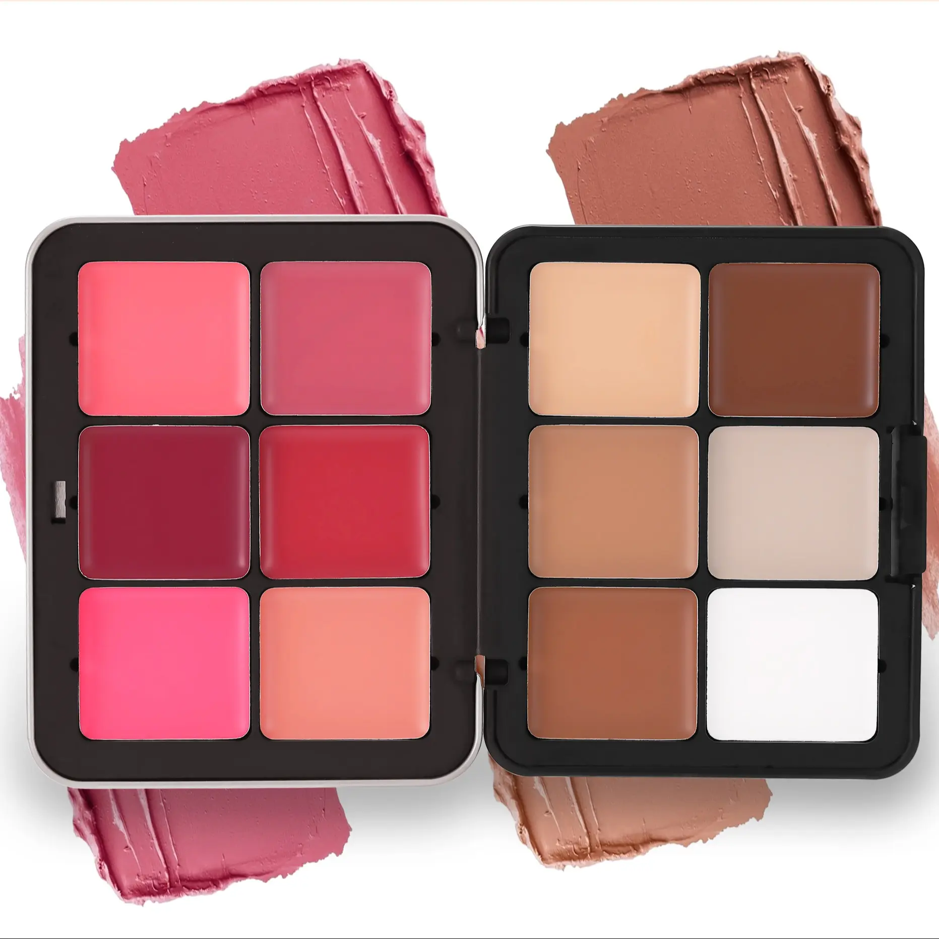 12-Color Compact Blush Palette in Iron Tin Case, Multi-Use Concealer, Highlighter and Contour Kit, Matte Powder Flawless Blush Makeup Set