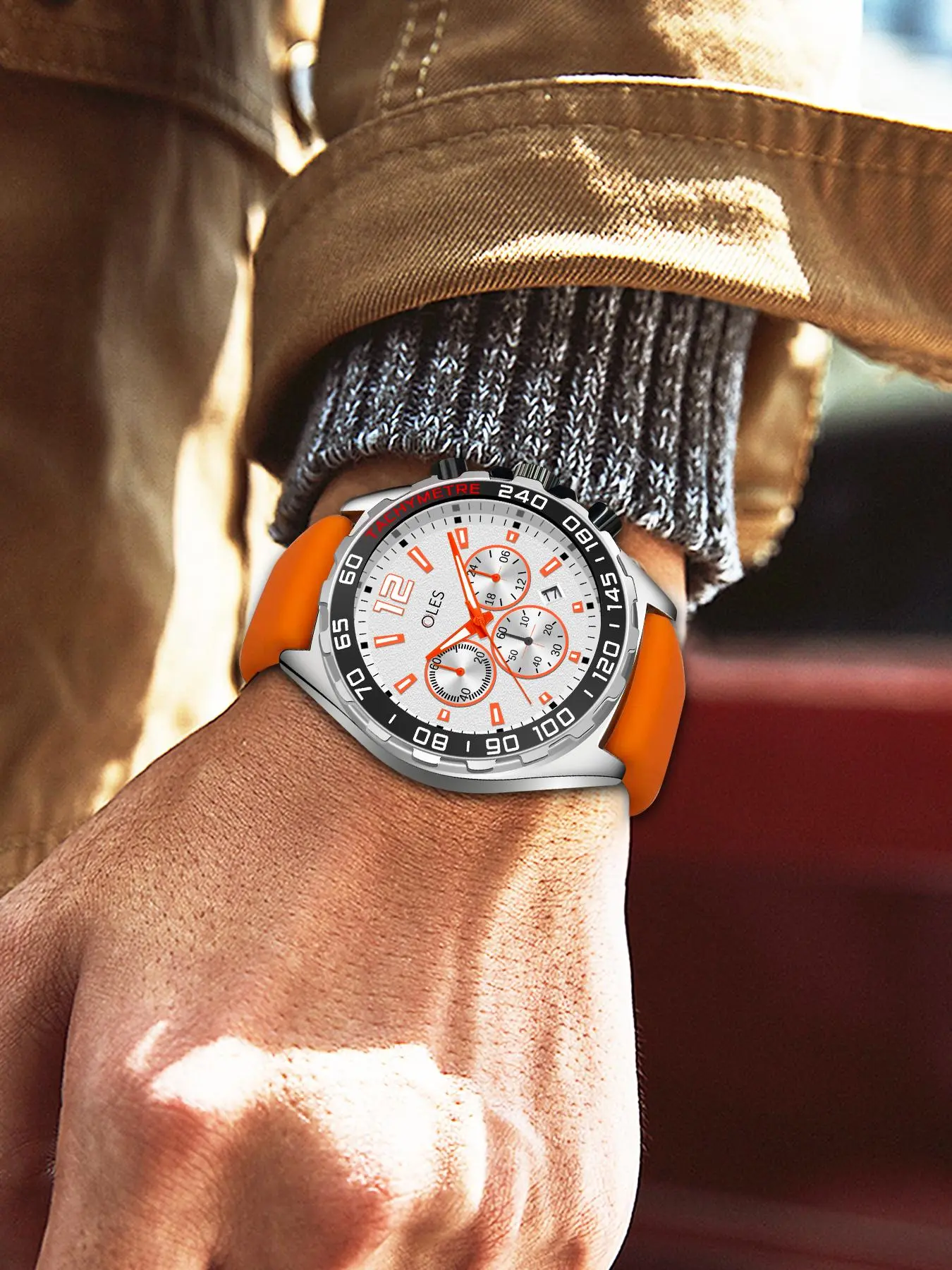 OLES brand men's watch, Luminous Analog Watch, fashionable and casual multifunctional timing silicone quartz watch, with waterproof night light calendar, men's youth watch gift, Casual Trendy Wristwatch, Luminous Date Wristwatch
