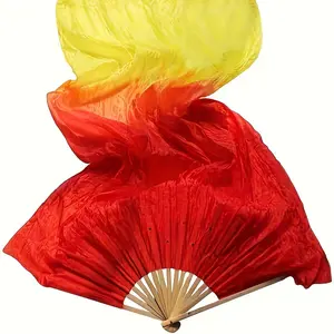 1pc Vibrant Three-Color Gradient Silk Fan - Extended Rainbow Chinese Yangge Dance Fan, Lightweight and Elegant for Home Decor Gifts