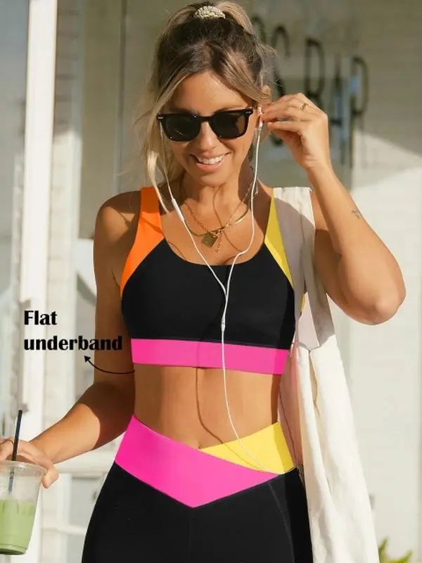 POPVIL Women's 2-Piece Colorblock Activewear Set - Wide Strap Sleeveless Sports Bra, High Waist Soft Stretch Leggings for Yoga, Gym, Athleisure Wear, Activewear Look, Workout Outfit Inspo