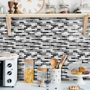 5pcs 12x12 Inches Crystal PU Resin Self-Adhesive Wall Stickers, 3D Marble Tile Effect Glossy Waterproof Peel and Stick, Textured 3D Wall Panels for Kitchen Backsplash Accent Wall Renovation, Easy DIY Home Decor Wall Tiles