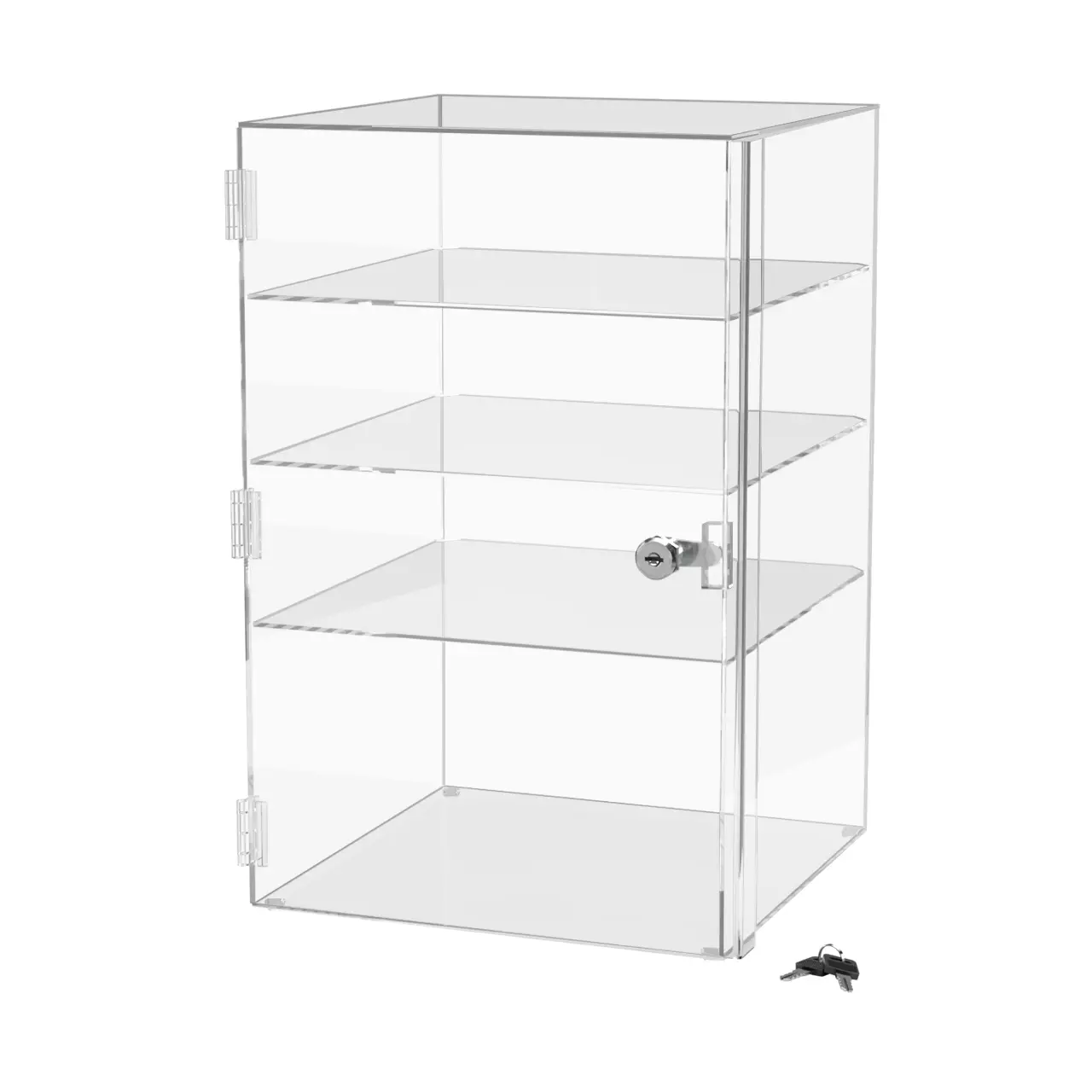 Acrylic Locking Vertical Cabinet with Keys 12" x 19" Clear Countertop Lucite Hinged Swing Door Locker for Retail Products and Convenience Stores Merchandise by 321 Plastics