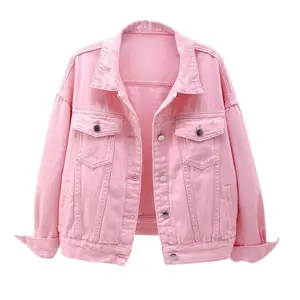 2025 New Women's Short Loose Long Sleeve Jacket Colorful Plus Size Denim Womenswear Coats Tops Comfort Outerwear Casual Batwing Collar Fitted Collared Pink com frts or bet Basic Minimalist(Sheet)
