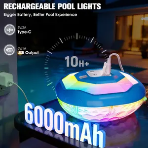 Floating Pool Lights,Upgraded Pool Lights That Float,6000mAh Rechargeable Color Changing Pool Lights,IP68 Waterproof LED Lighting for Inground Above Ground Swimming Pools,Hot Tub,Party 2PC