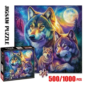1pc 1000 piece adult puzzle 58x58cm Wolf Family under Moonlit Night with Scenery 500 pieces of paper puzzle, suitable for adults and families, large-scale DIY puzzle interactive toy games, birthday