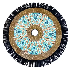 Cowhide Leather Christmas Tree Skirt - Acid Wash/Western Pattern Inlay