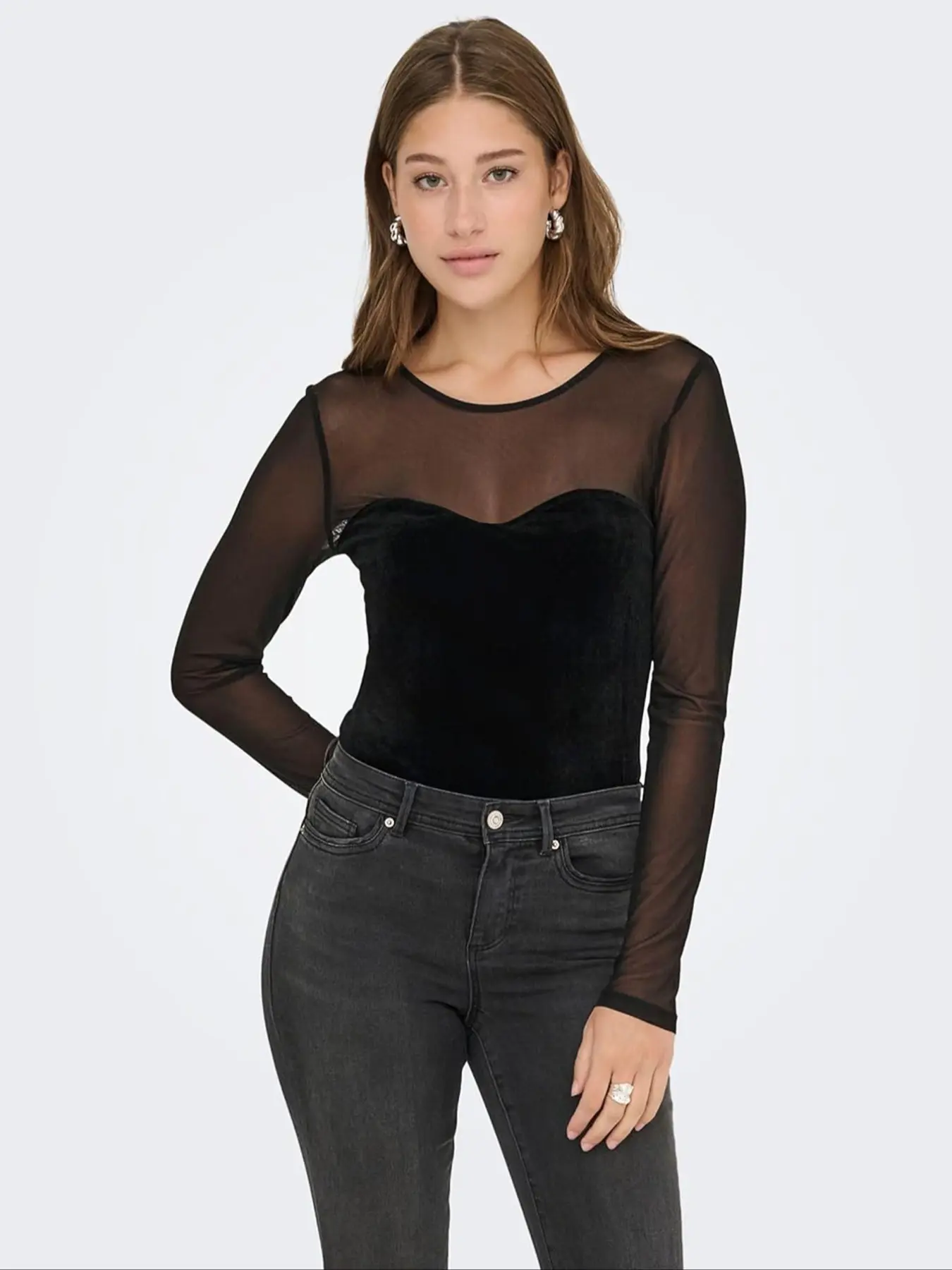 Women's Transparent Sheer Mesh Round Neck Long Sleeve Basic Plain T-Shirt, Comfortable Lightweight Breathable Fit, Simple Commuter, Summer Top for Ladies