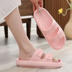 Cloud Sandals For Womens And Mens Double Buckle Adjustable Slides Hick Sole Slippers Shower Cushion Anti-Slip Girl Footwear trim slip-on