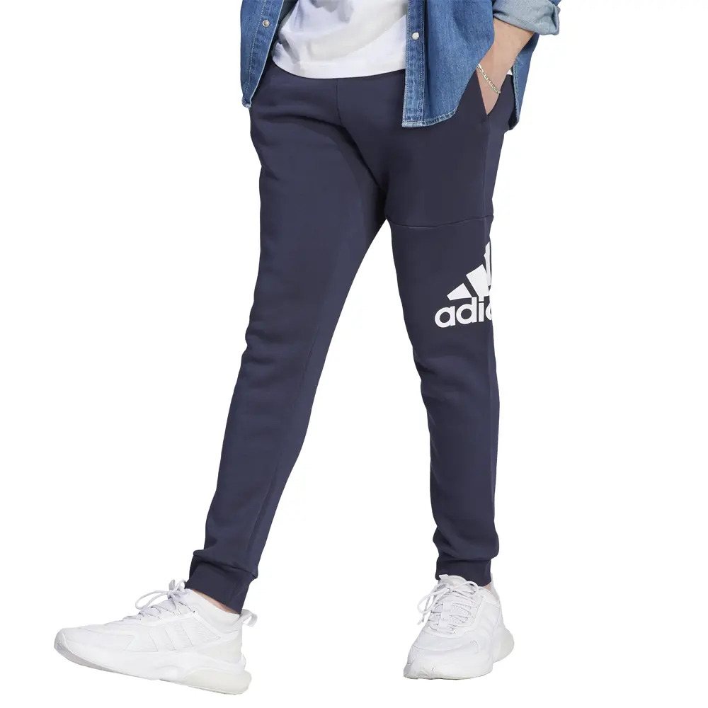 adidas Mens Essentials Fleece Tapered Cuff Logo Joggers Training Casual - Blue adidas Mens Essentials Fleece Tapered Cuff Logo Joggers Training Casual - Blue