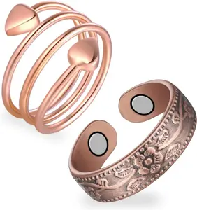 2PCS Copper Rings for Women,99.99% Pure Copper Magnetic Thumb Ring with Magnet,Lymphatic Jewelry Gifts for Womens