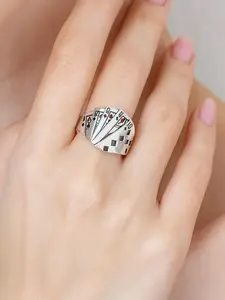 One Of The Lucky Ones Adjustable Fashion Ring with Metal Coating & Red Rhinestones Unique Playing Card Motif Playful Versatile Design