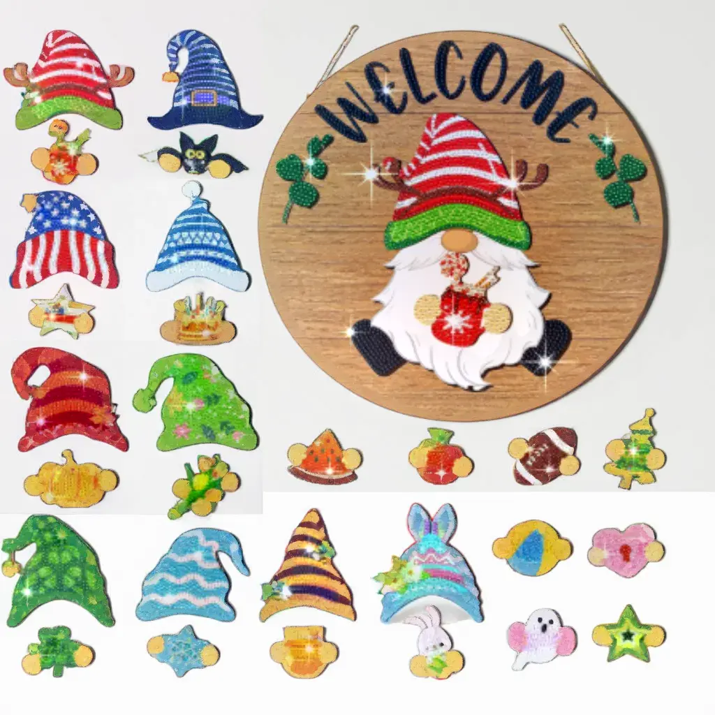 29 Pcs Interchangeable Christmas Gnome Decor Set - Wooden Holiday Gnomes with Magnet Pieces and Detachable Hat Ornaments Decoration