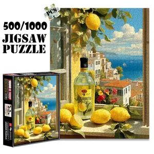 1pc 1000 piece adult puzzle 70x50cm Limoncello Bottle with Lemons by Coastal View500 pieces paper jigsaw puzzle suitable for DIY creative games for adults and families, birthday and holiday stress re